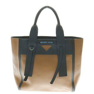 PRADA Ouverture Leather Triangle Cutout Logo Hand Shoulder Bag Black Brown